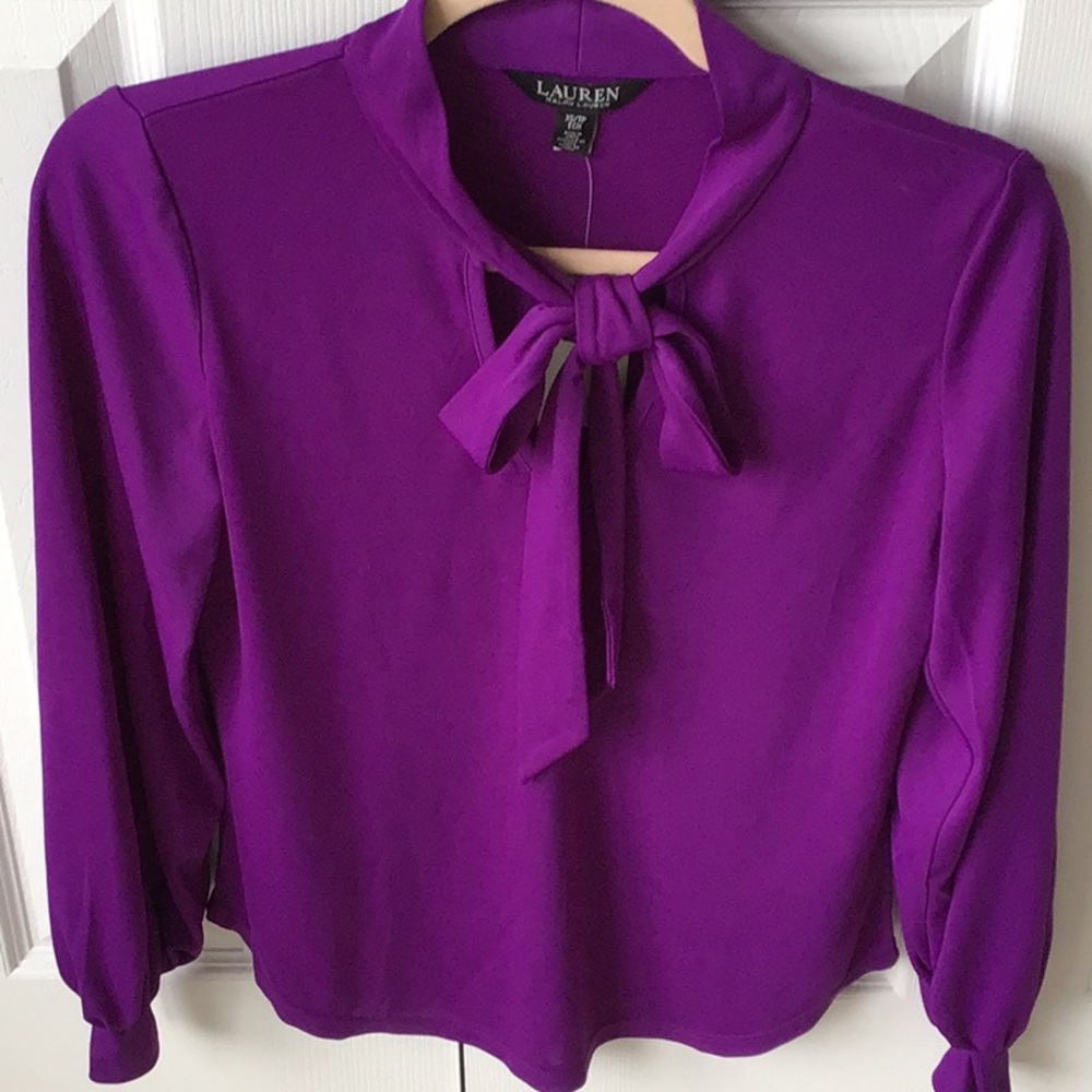 Ralph Lauren Purple Long Sleeve Tie Front Blouse